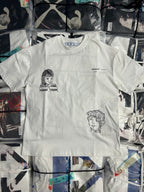 Off-White off-white T-shirt with two black line-art portrait graphics on front