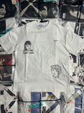 Off-White off-white T-shirt with two black line-art face prints and small chest text