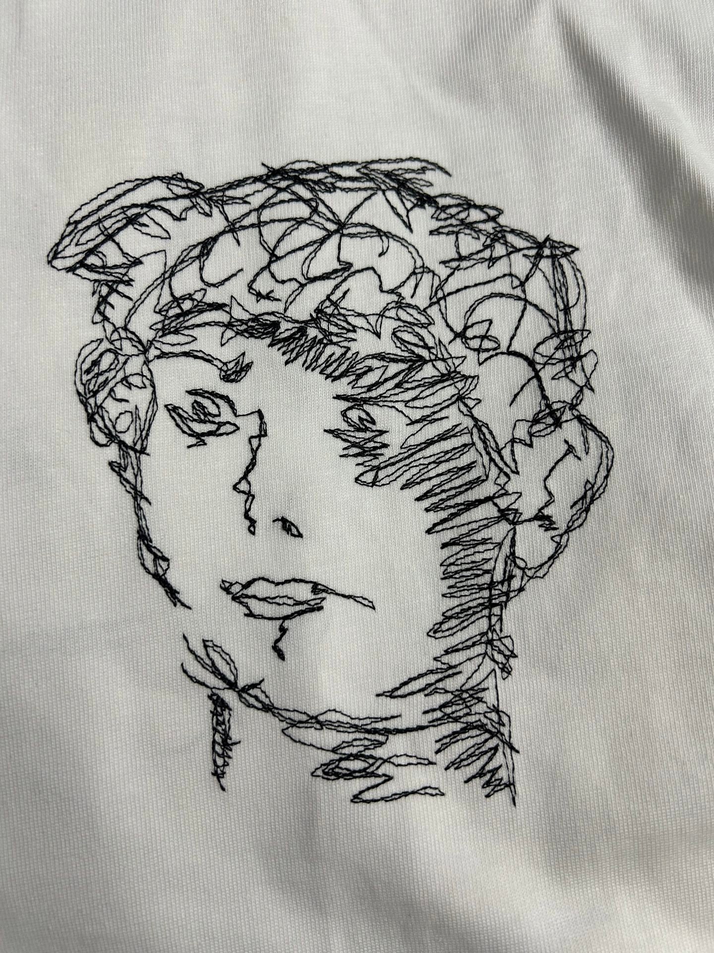 Off-White off-white T-shirt with black line-art profile face graphic