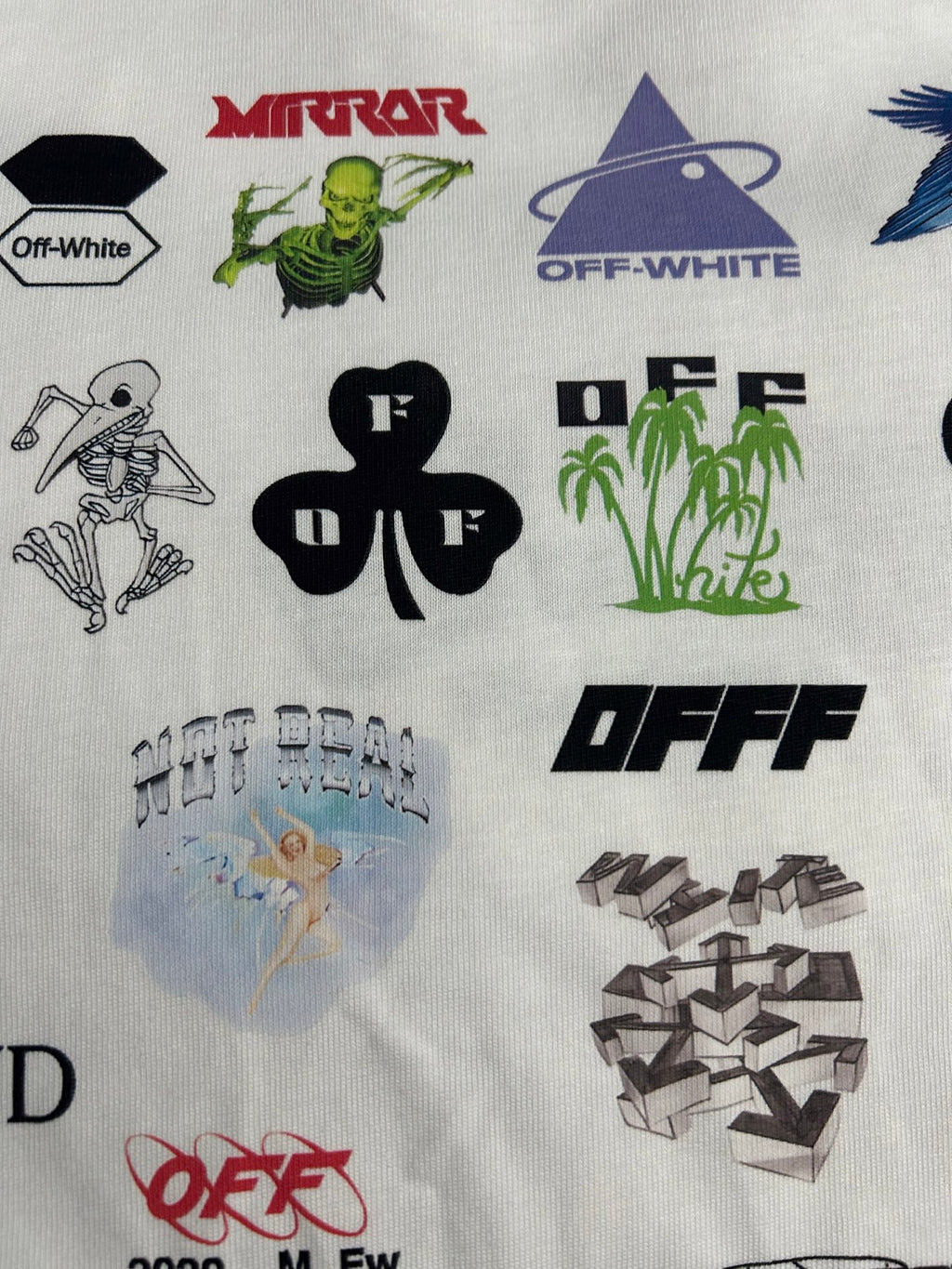 Off-White white T-shirt with Mirror, OFF-WHITE, and graphic icon prints