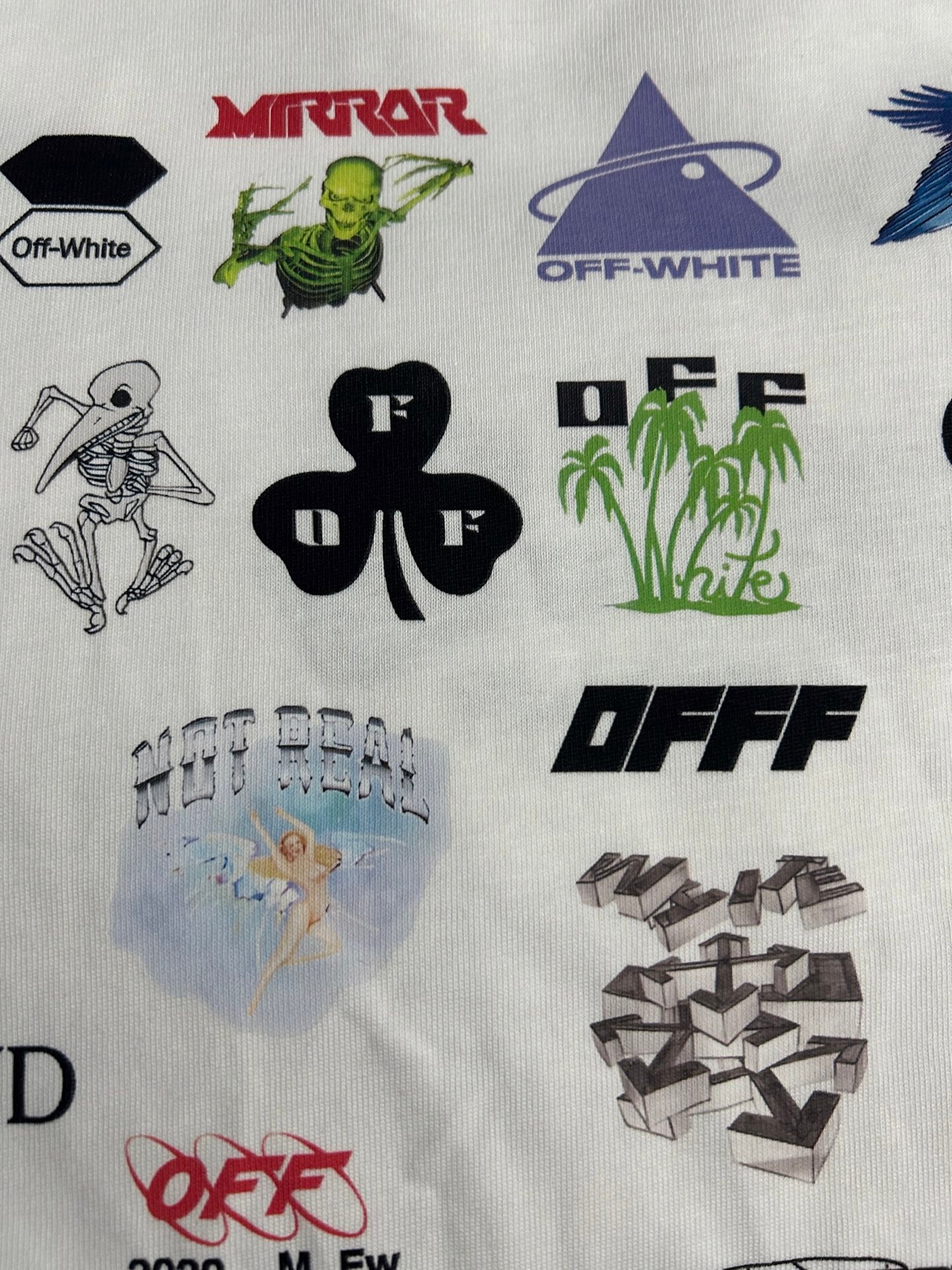 Off-White white T-shirt with Mirror, OFF-WHITE, and graphic icon prints
