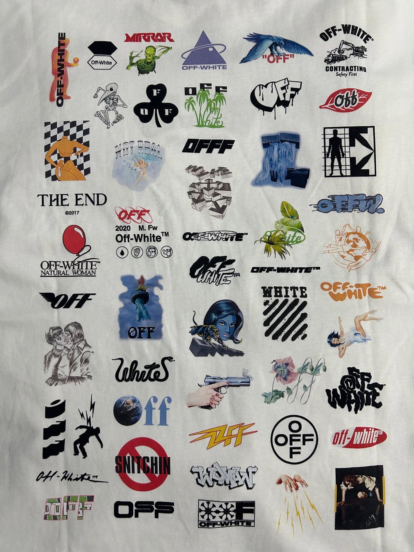 Off-White white T-shirt packed with black and multicolor icon graphics