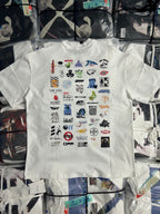 Off-White white T-shirt covered with colorful character and icon prints