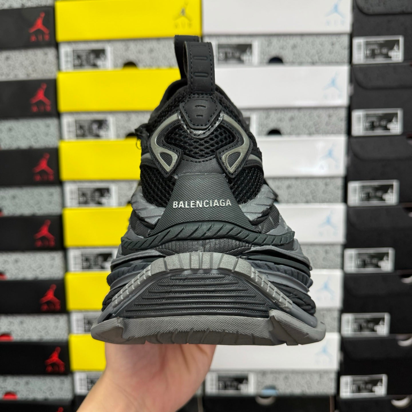 Balenciaga unisex running shoes back view with BALENCIAGA logo and thick sole