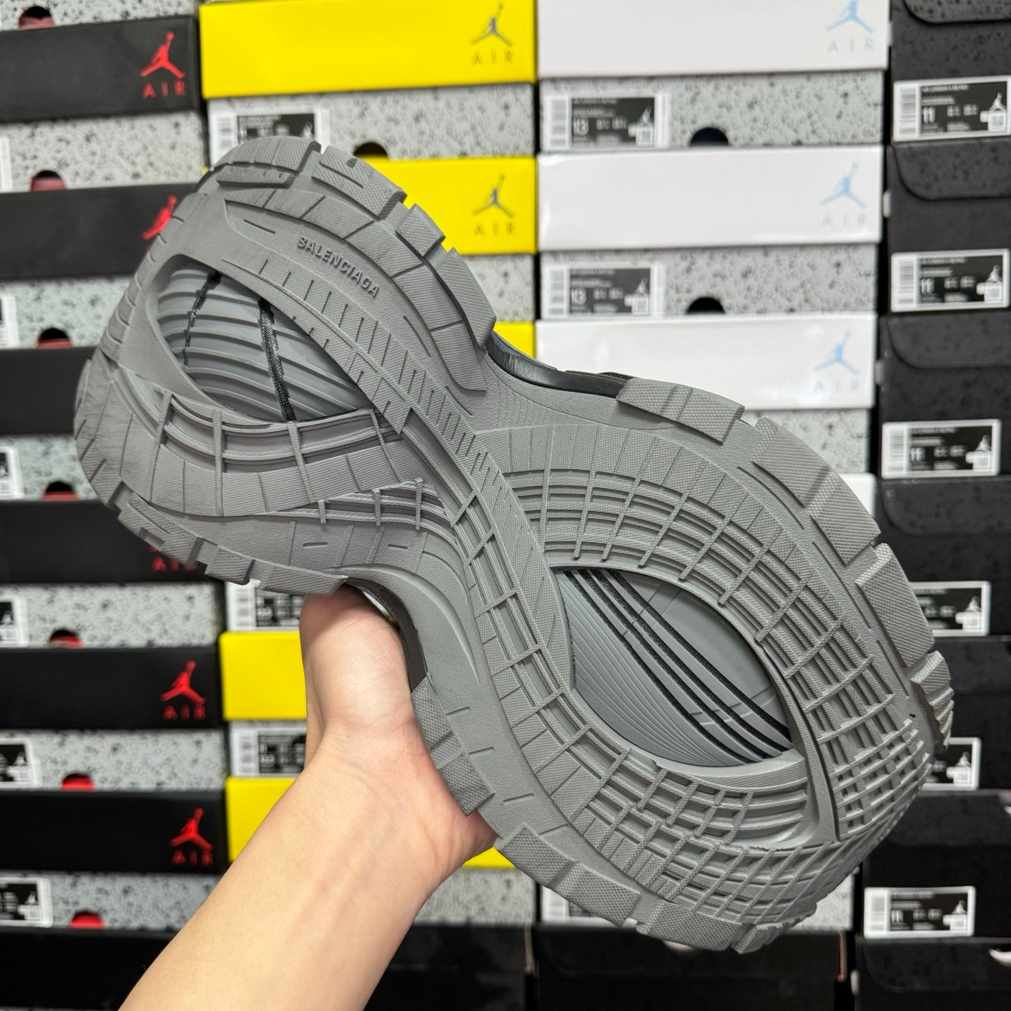 Balenciaga unisex running shoes outsole, dark gray tread with grid pattern
