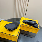 Fendi ladies’ black leather slide sandals with matching sole, on box