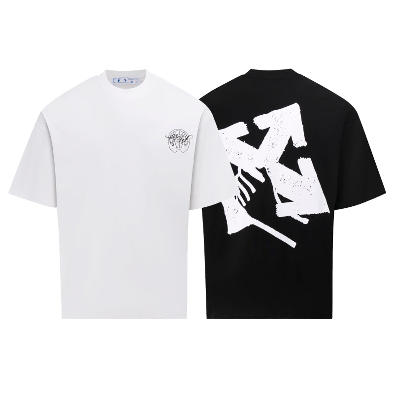 Pack of crew-neck T-shirts in white and black, each with chest logo