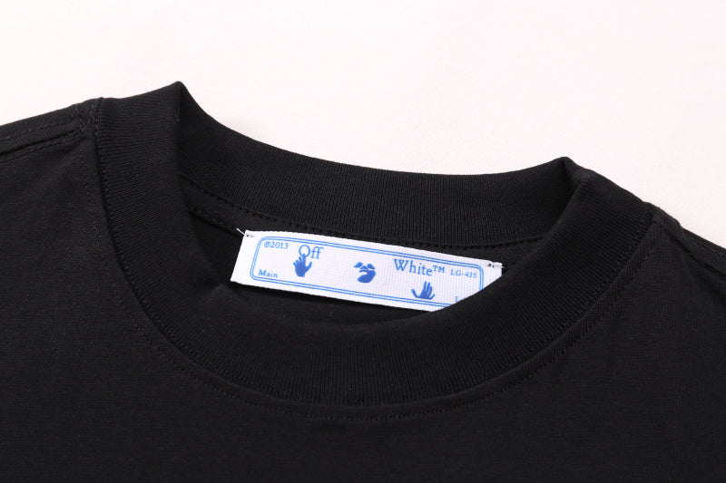 Black T-shirt neckline with inner size/brand label