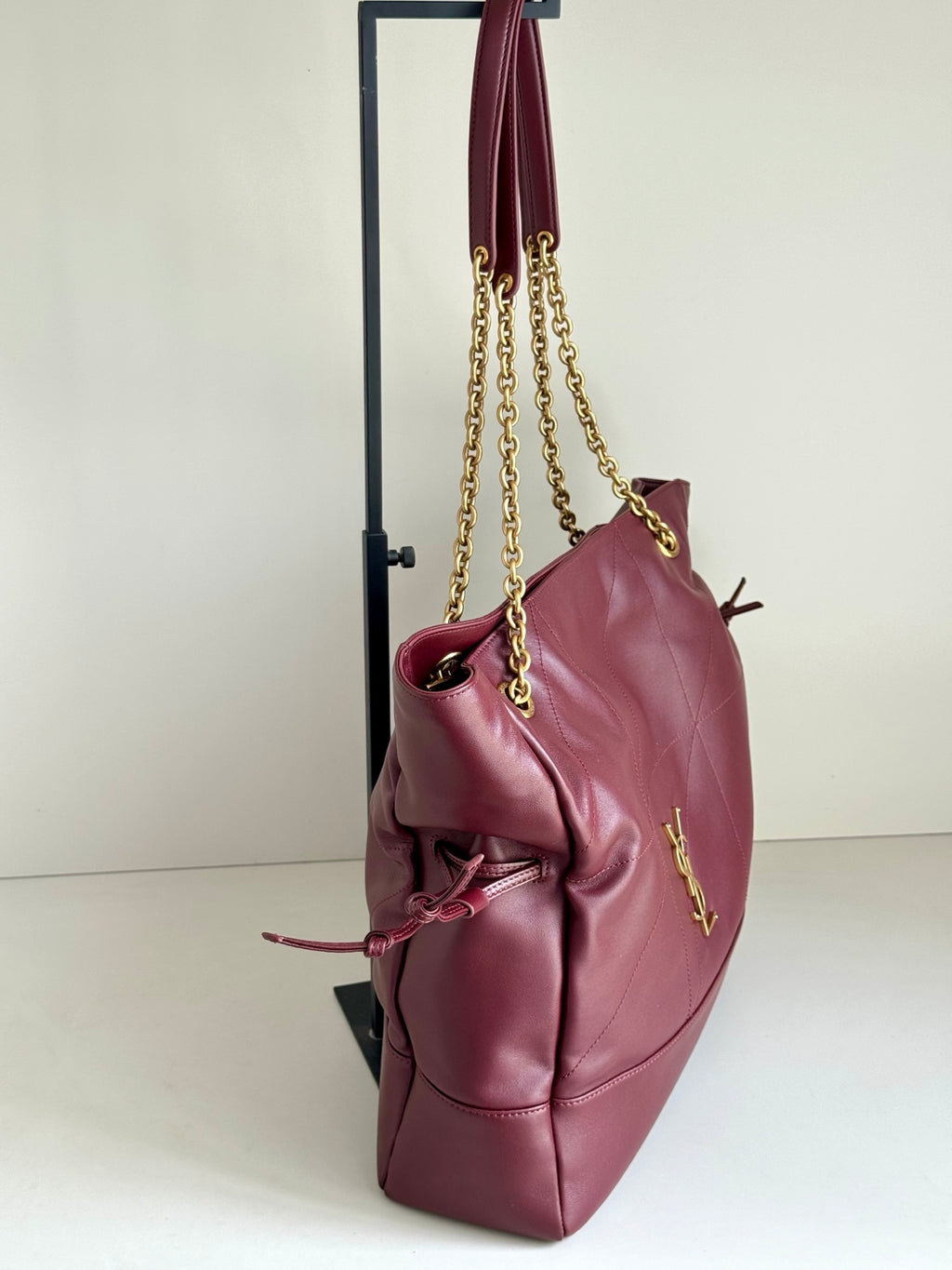 YSL tote bag and small pouch together, burgundy leather with gold chain shoulder strap