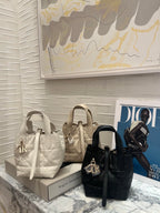 Dior bag mini totes and small bag in white, beige, and black with logo charm