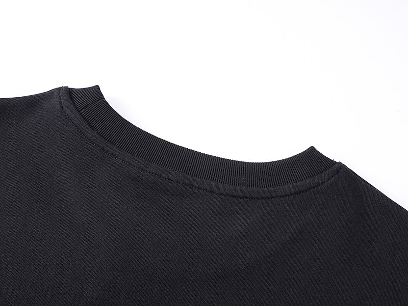 Black crewneck T-shirt ribbed collar detail