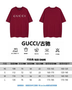 Gucci T-shirt size chart with measurements and care icons