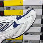 White and blue lace-up sneaker, quarter-side detail, chunky sole