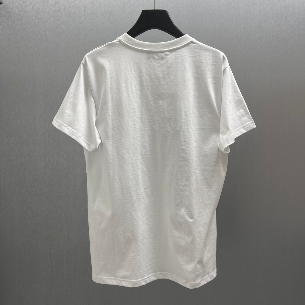 White short-sleeve T-shirt on hanger, plain front with crew neck