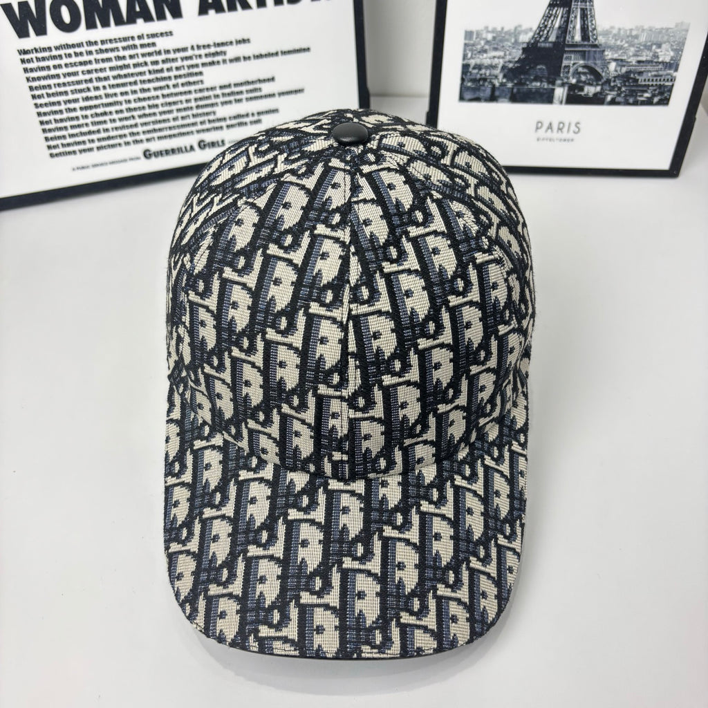 Dior baseball cap with navy-and-cream Dior monogram pattern, curved brim