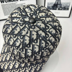 Dior baseball cap crown with round button and navy-and-cream monogram fabric