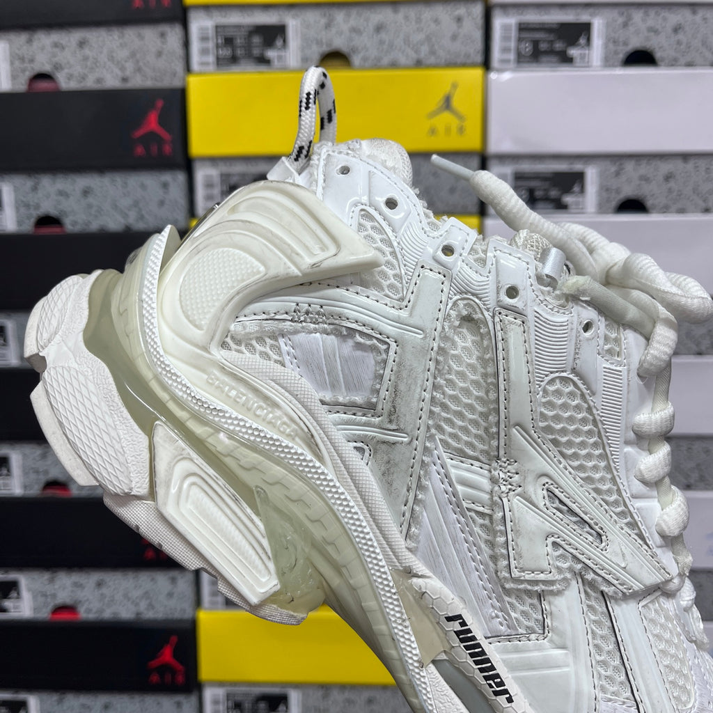 Balenciaga white Runner sneakers, heel and side detail with chunky sole