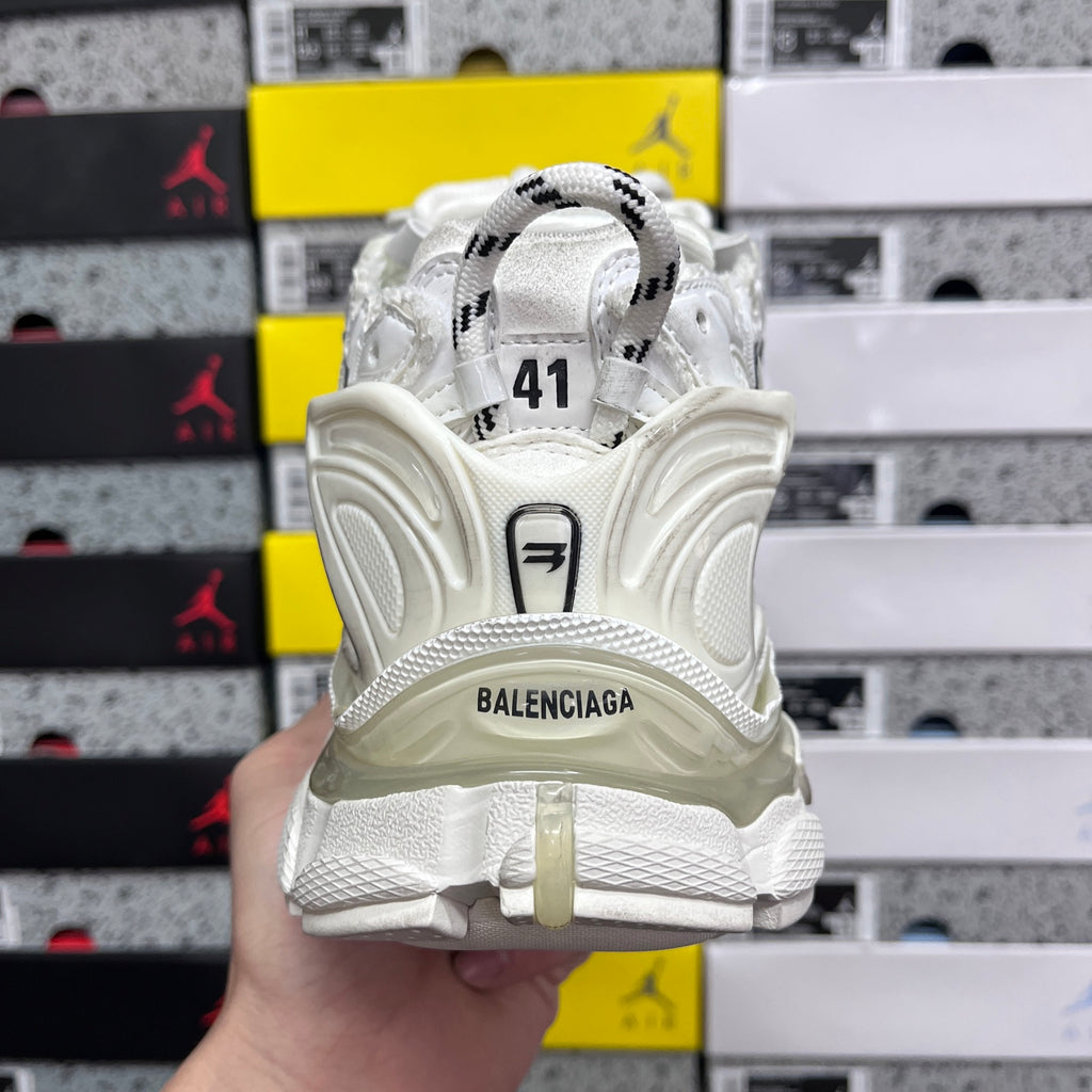 Balenciaga white Runner sneakers, heel view with size tag 41 on back