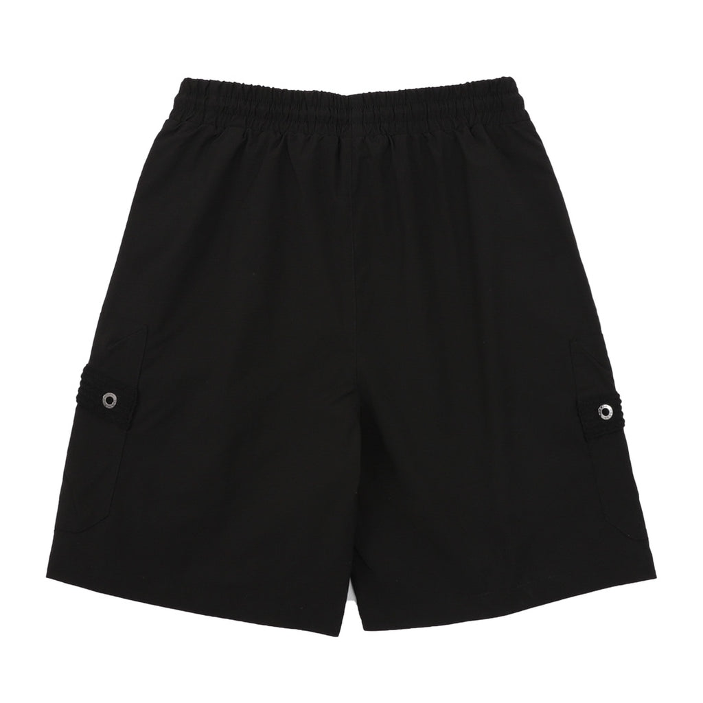 Black Prada drawstring shorts with elastic waistband and rear pockets