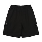 Black Prada drawstring shorts with elastic waistband and rear pockets
