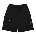 Black Prada drawstring shorts with elastic waistband and side pockets