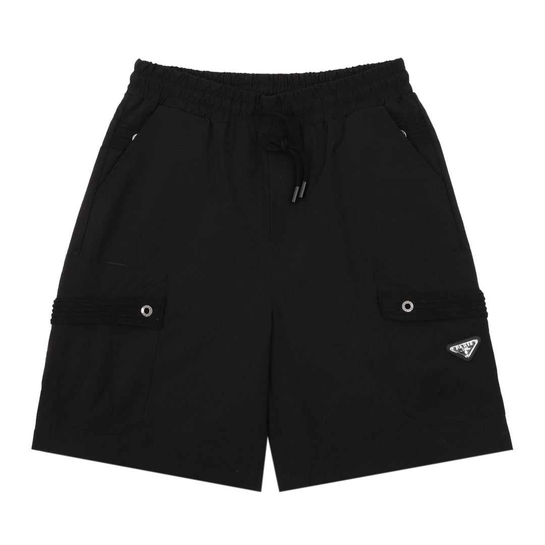Black Prada drawstring shorts with elastic waistband and side pockets
