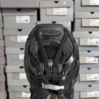Black Balenciaga unisex sneaker toe and tongue view with woven mesh and laces