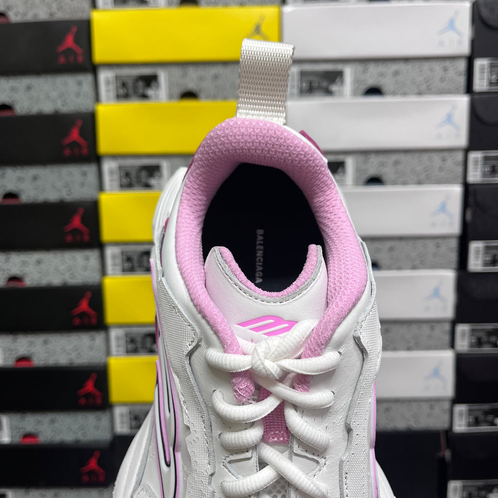 White and pink Balenciaga sneaker tongue and lace area with pink padded interior lining