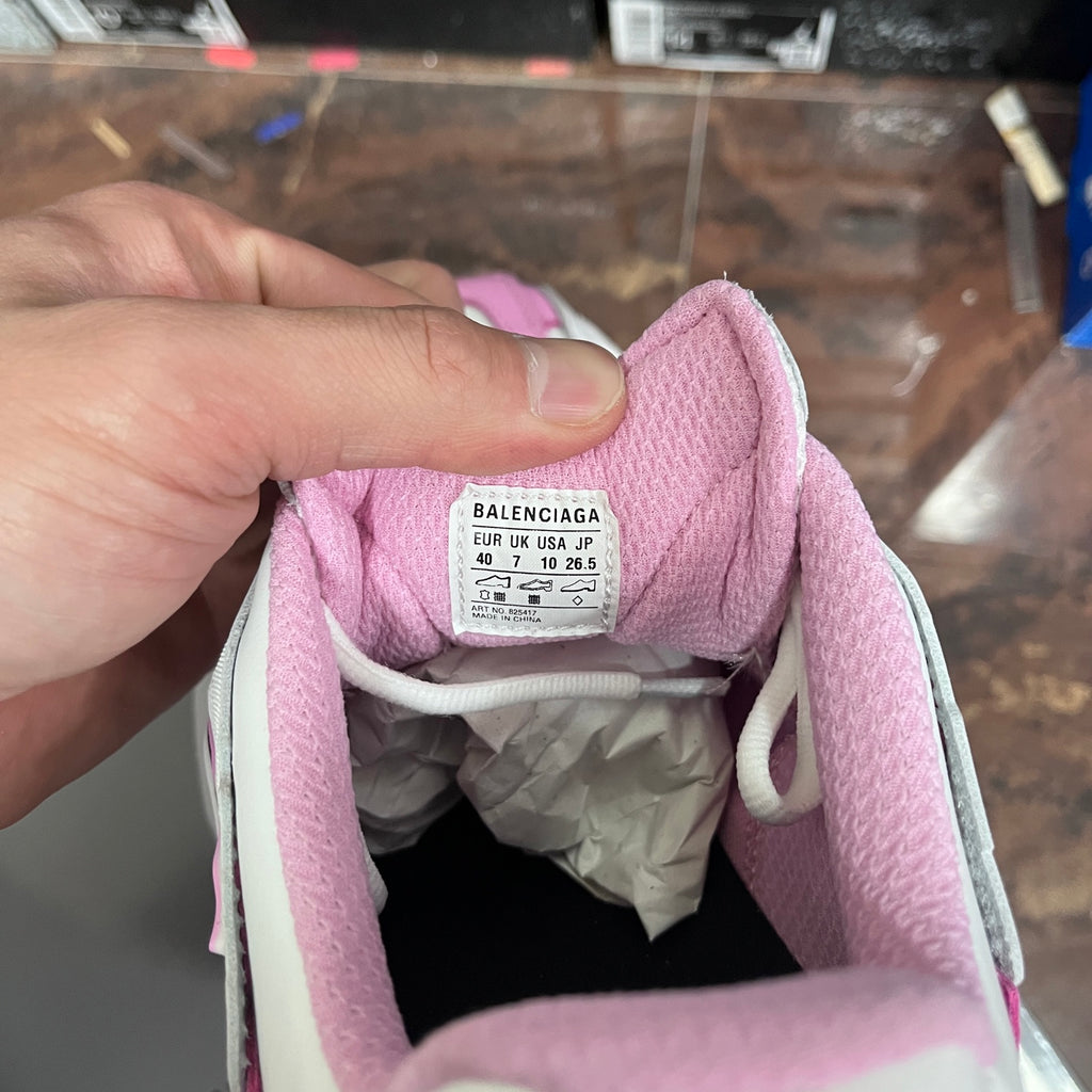 Balenciaga sneaker interior with size label and pink fabric lining