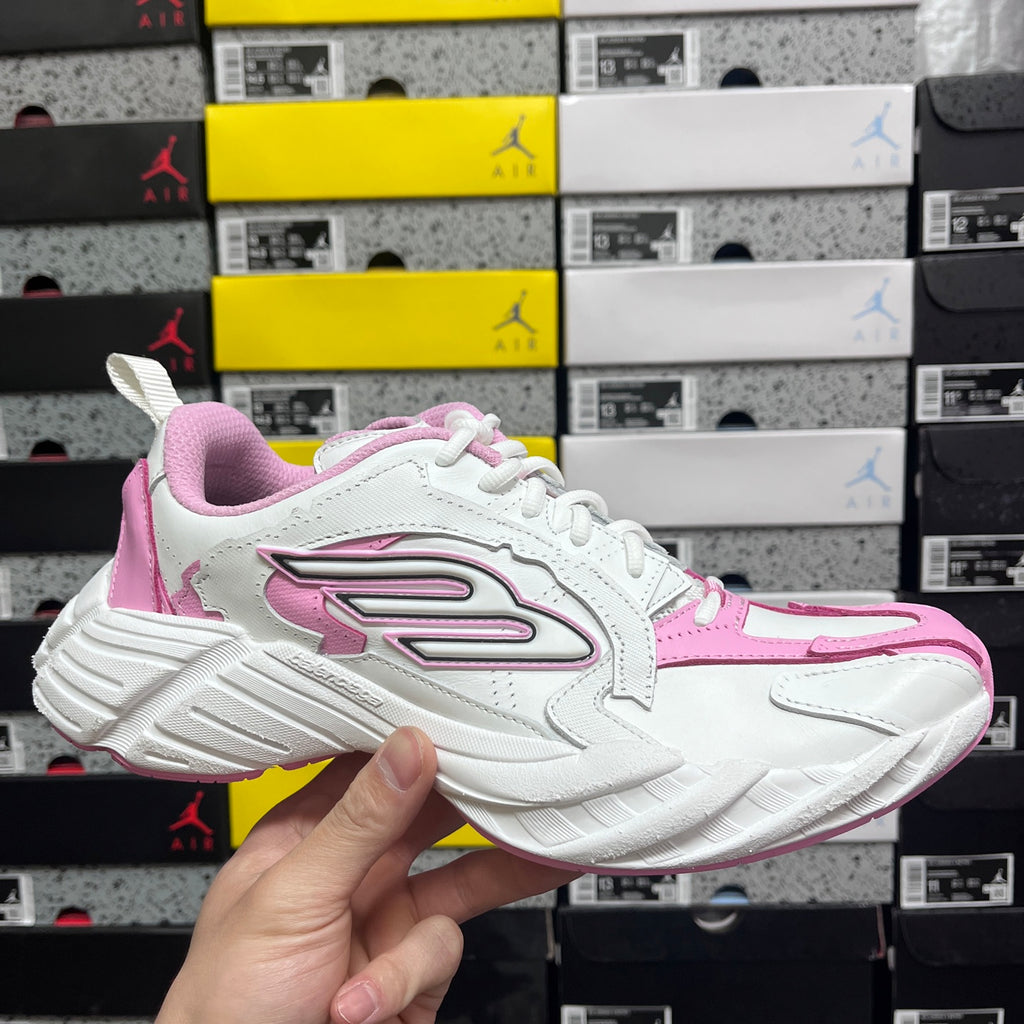 White and pink Balenciaga unisex sneaker with chunky ridged sole and side logo detail