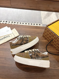 Fendi unisex sneakers pair in brown patterned textile with white midsole and laces