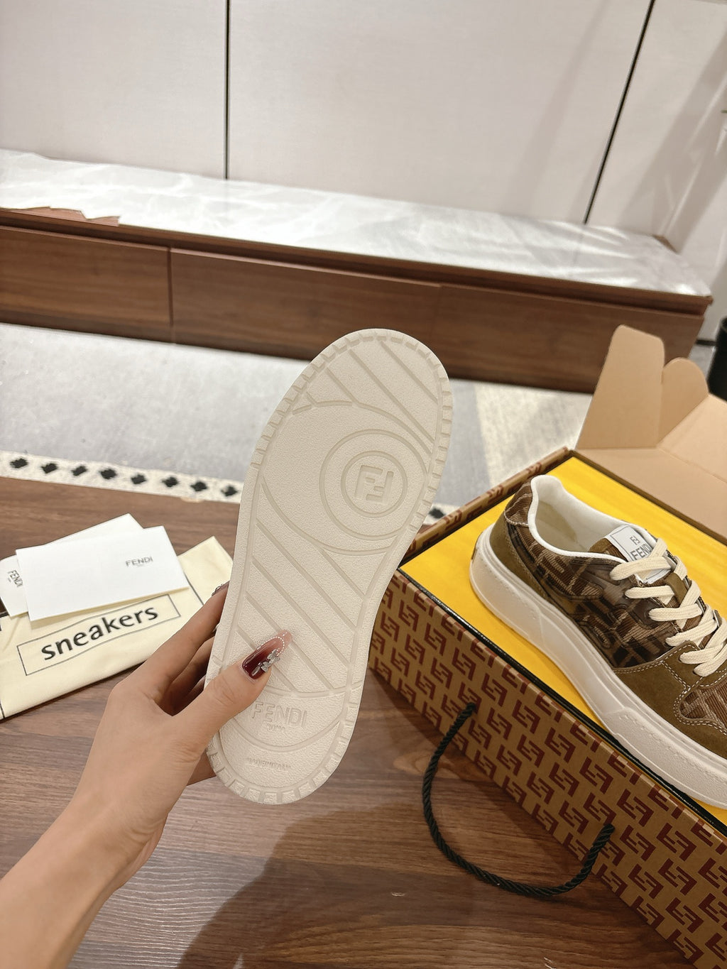 Fendi unisex sneakers outsole view in white rubber sole with tread pattern