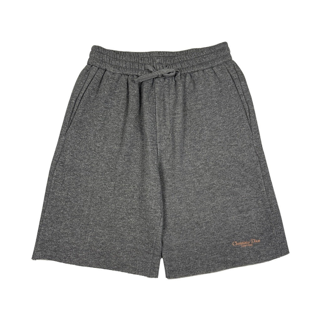 Gray marl drawstring shorts with elastic waistband and side logo detail