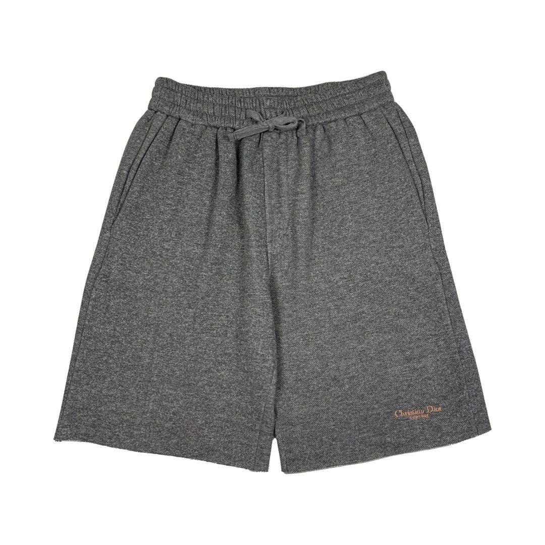 Gray marl drawstring shorts with elastic waistband and side logo detail