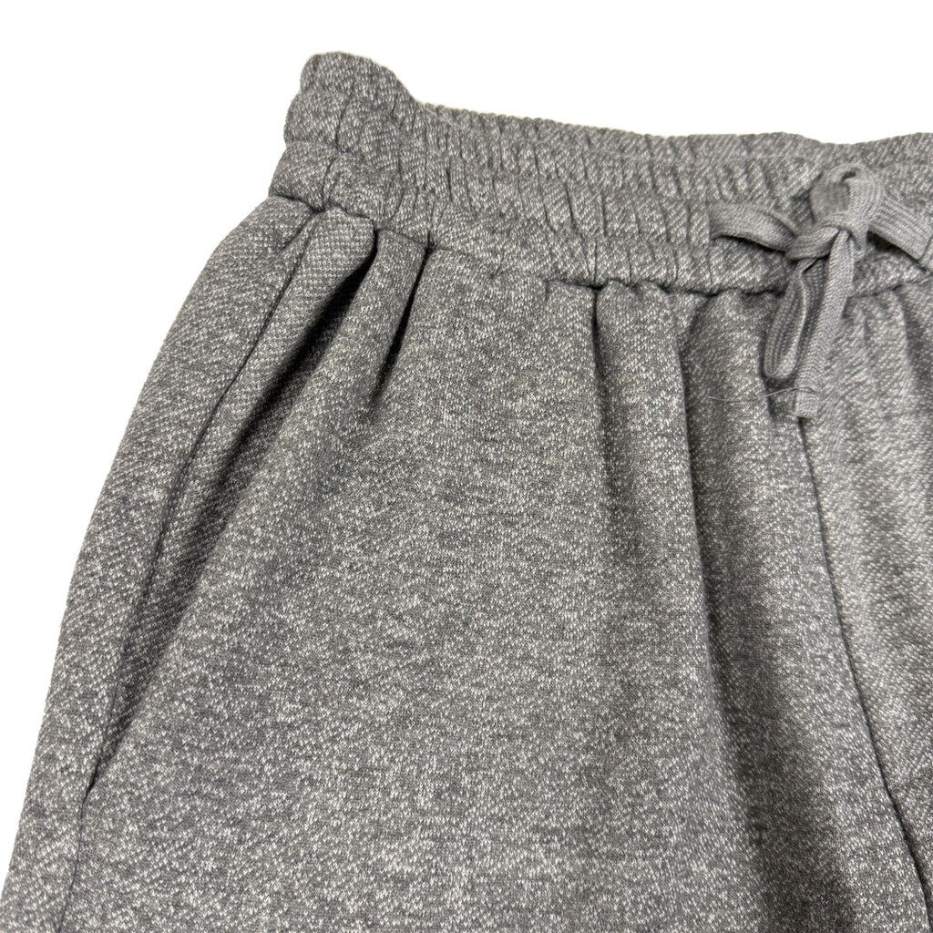 Gray marl shorts waistband with bow-tie drawstring and gathered elastic waist