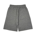 Gray marl drawstring shorts with elastic waistband and relaxed straight legs
