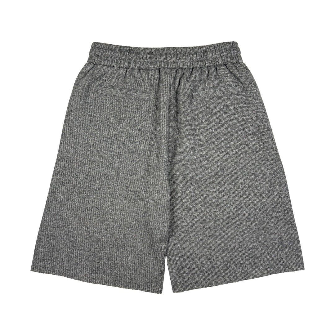 Gray marl drawstring shorts with elastic waistband and relaxed straight legs