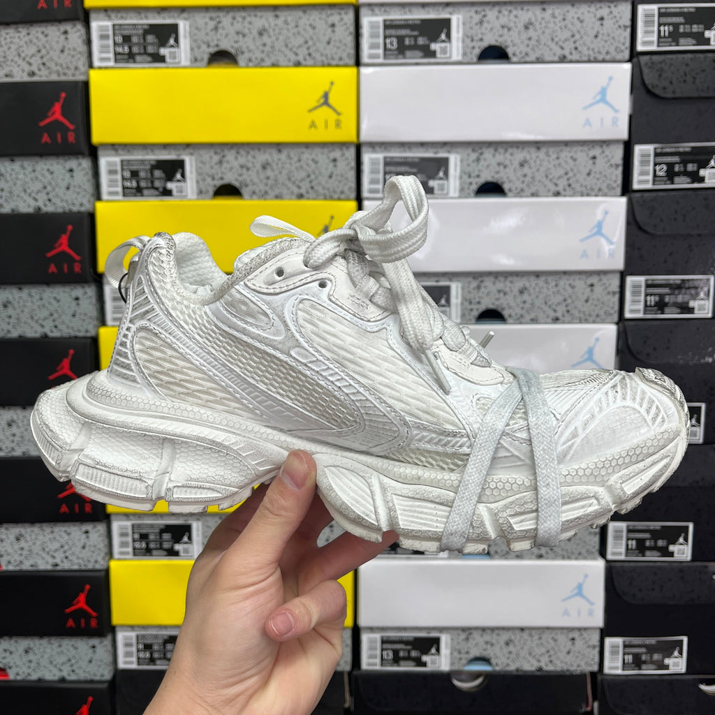 Balenciaga unisex white lace-up sneaker with chunky sole and detailed side panels