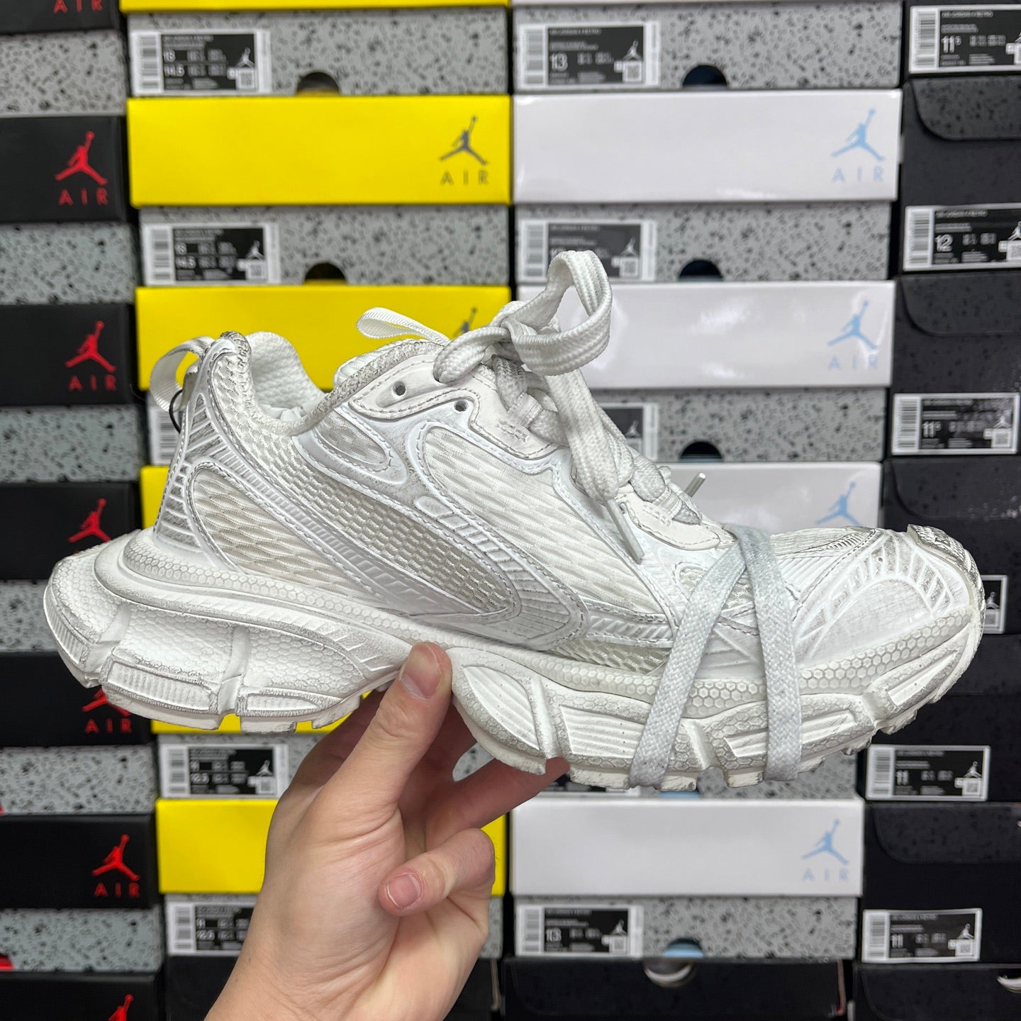 Balenciaga unisex white lace-up sneaker with chunky sole and detailed side panels