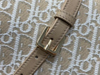 Dior monogram bag close-up of beige strap buckle and metal adjuster