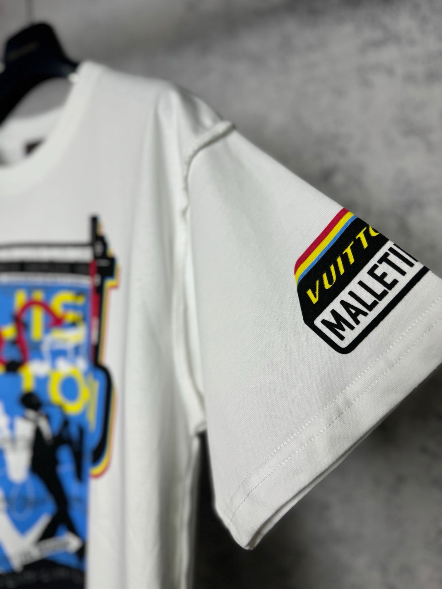 Louis Vuitton short-sleeve T-shirt, white with “Malletier” sleeve label detail
