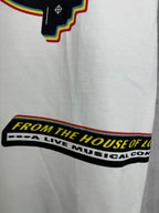 Louis Vuitton short-sleeve T-shirt, white with black hem band and colorful edge print
