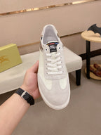 White leather sneakers with Burberry check collar and white lace-up