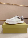 White low-top sneakers with Burberry check panel and lace-up front
