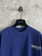 Blue Balenciaga crew-neck T-shirt with short sleeves and right-chest logo print.