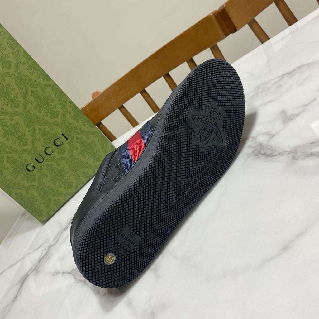 Gucci unisex sneaker outsole, dark rubber tread with textured pattern and logo.