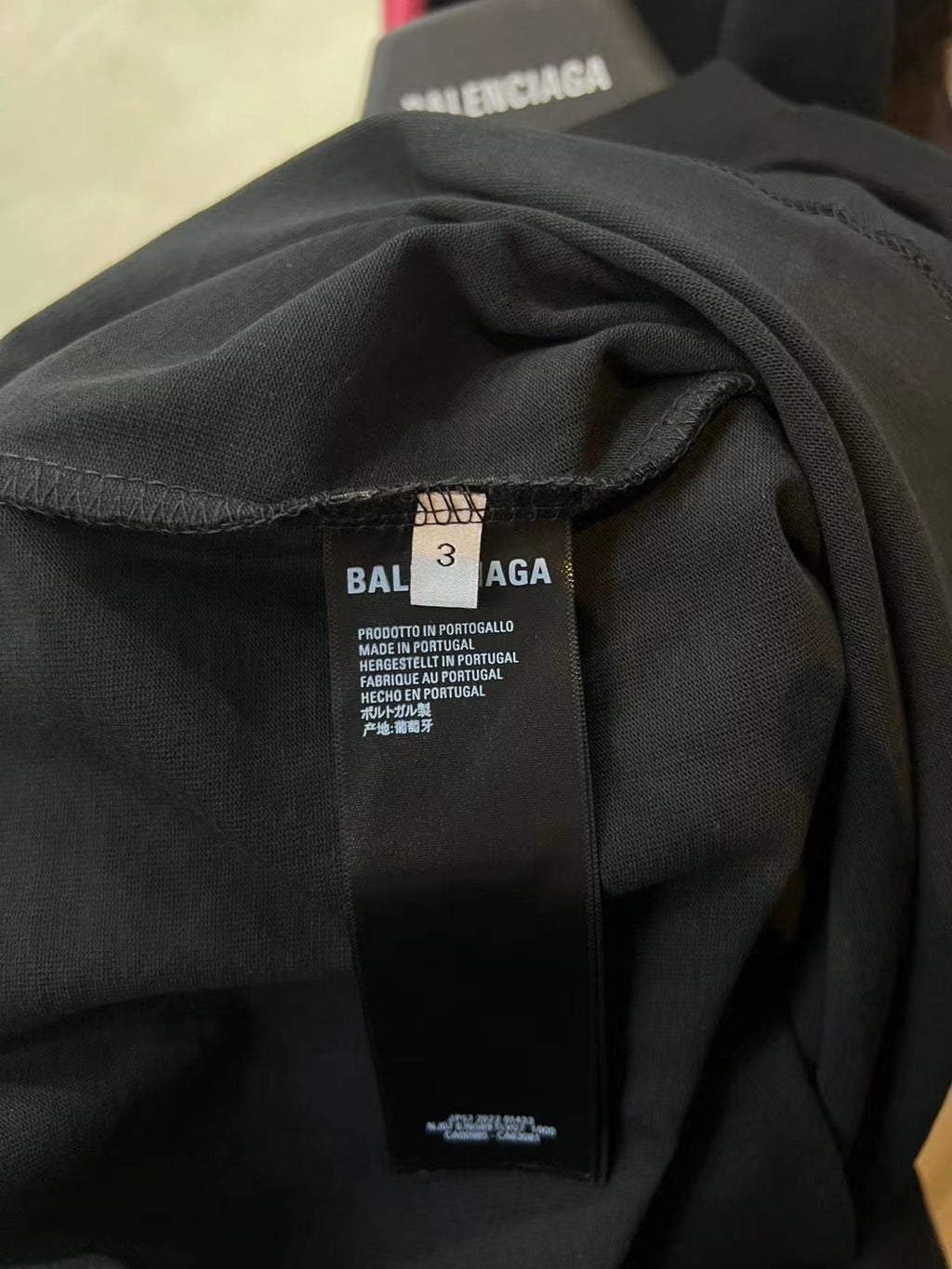 Balenciaga black T-shirt with care label at inside neck seam