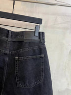 Dark wash denim shorts back detail with large rear patch pocket and belt loops