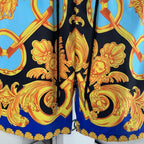 Versace baroque print shorts fabric, black with gold and light-blue motifs