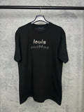 Black short-sleeve T-shirt with rhinestone "louis" graphic on the front